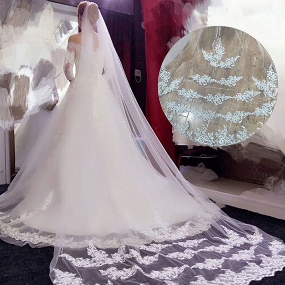 ⭐️WHITE Lace Edge Cathedral Length Wedding Bridal Veil with Comb⭐️ - Picture 1 of 11